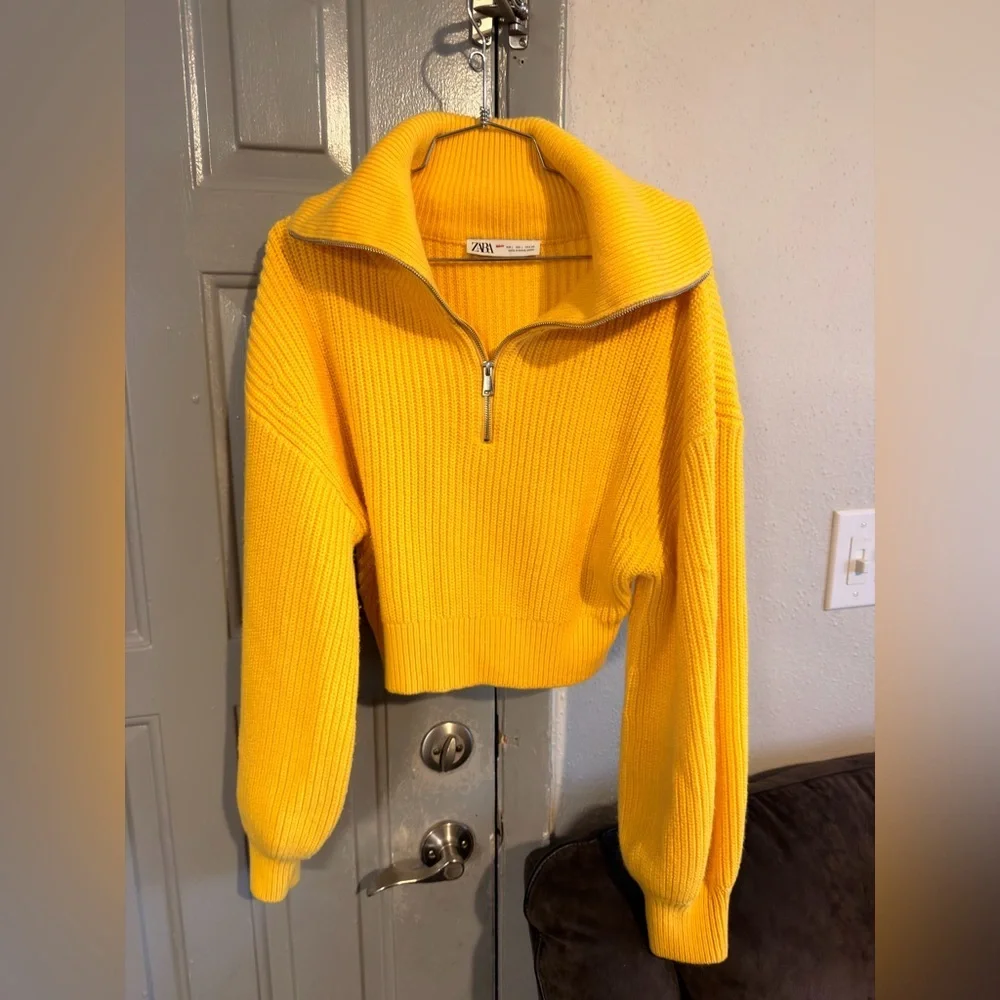 Zara Bright Yellow Half-Zip Ribbed Sweater - Picture 4 of 6